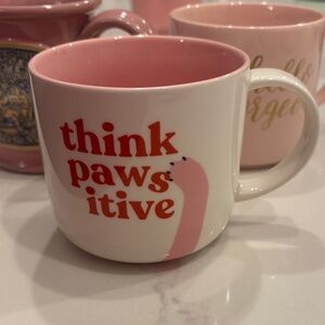 Think Pawsitive White and Pink Mug